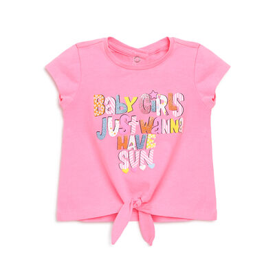 Girls Medium Pink Printed Short Sleeve T-shirt